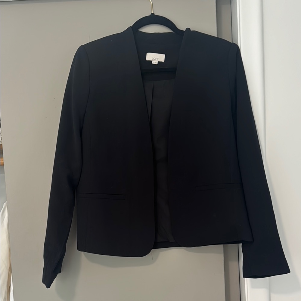 Loft black blazer collarless size 8